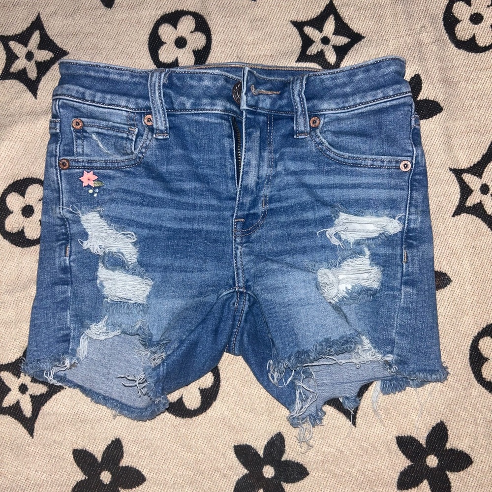 American Eagle Outfitters Blue Distressed Jean Shorts